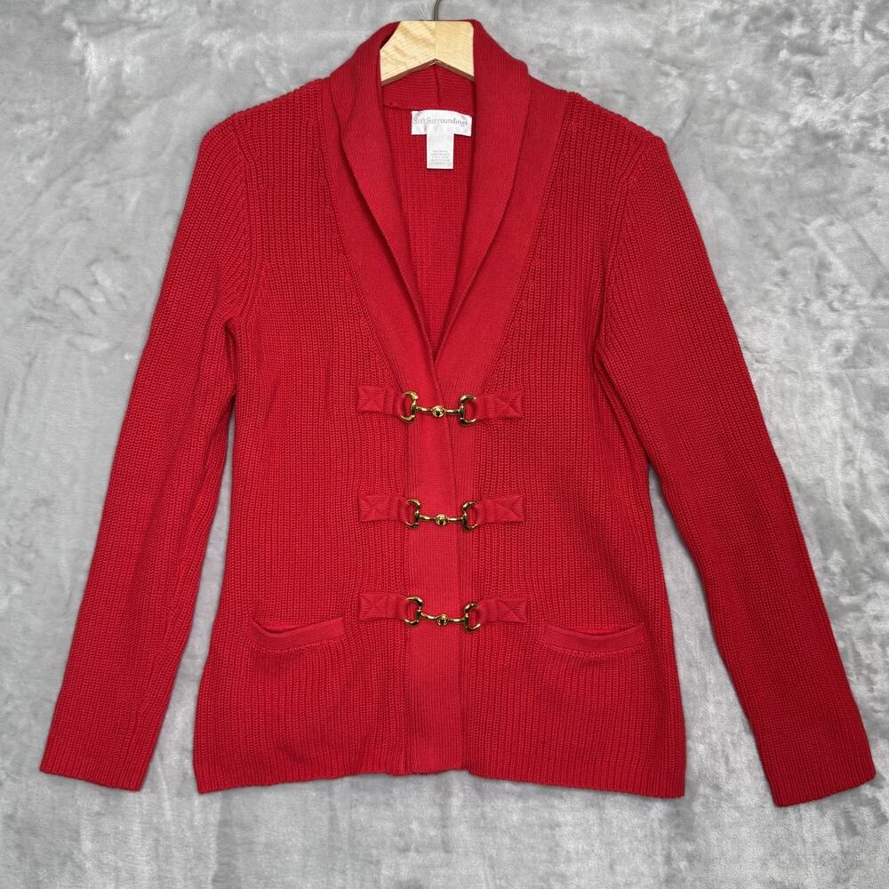 Soft Surroundings Sweater Womens Medium Equestrian Blazer Pockets Gold Buckle